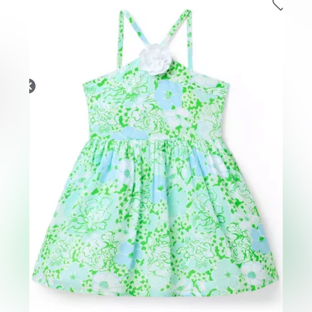 Lilly Pulitzer X Janie and Jack Blue & Green Floral Sundress with White Flower